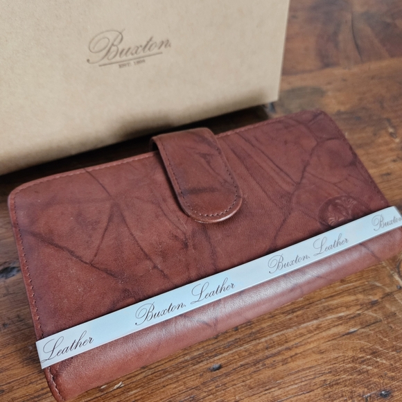 Buxton Brown Leather Wallet Womens Bifold New In Box W/ Photo Holder Insert - Picture 5 of 13
